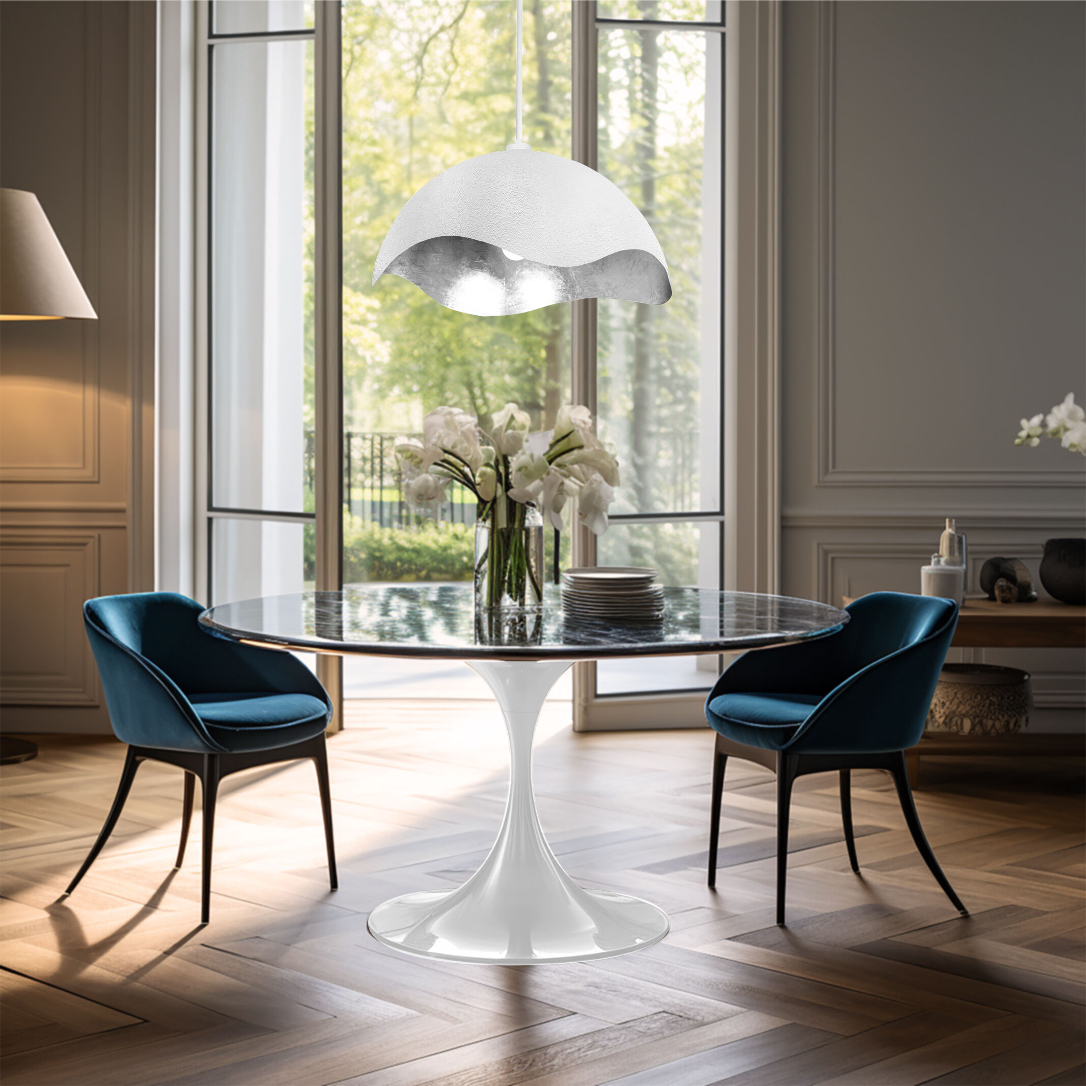 Eclos 1 Light 23.88 inch Textured White With Silver Leaf Inside Pendant Ceiling Light