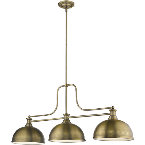 Melange 3 Light 52 inch Heritage Brass Billiard Ceiling Light in Heritage Brass Metal and Glass