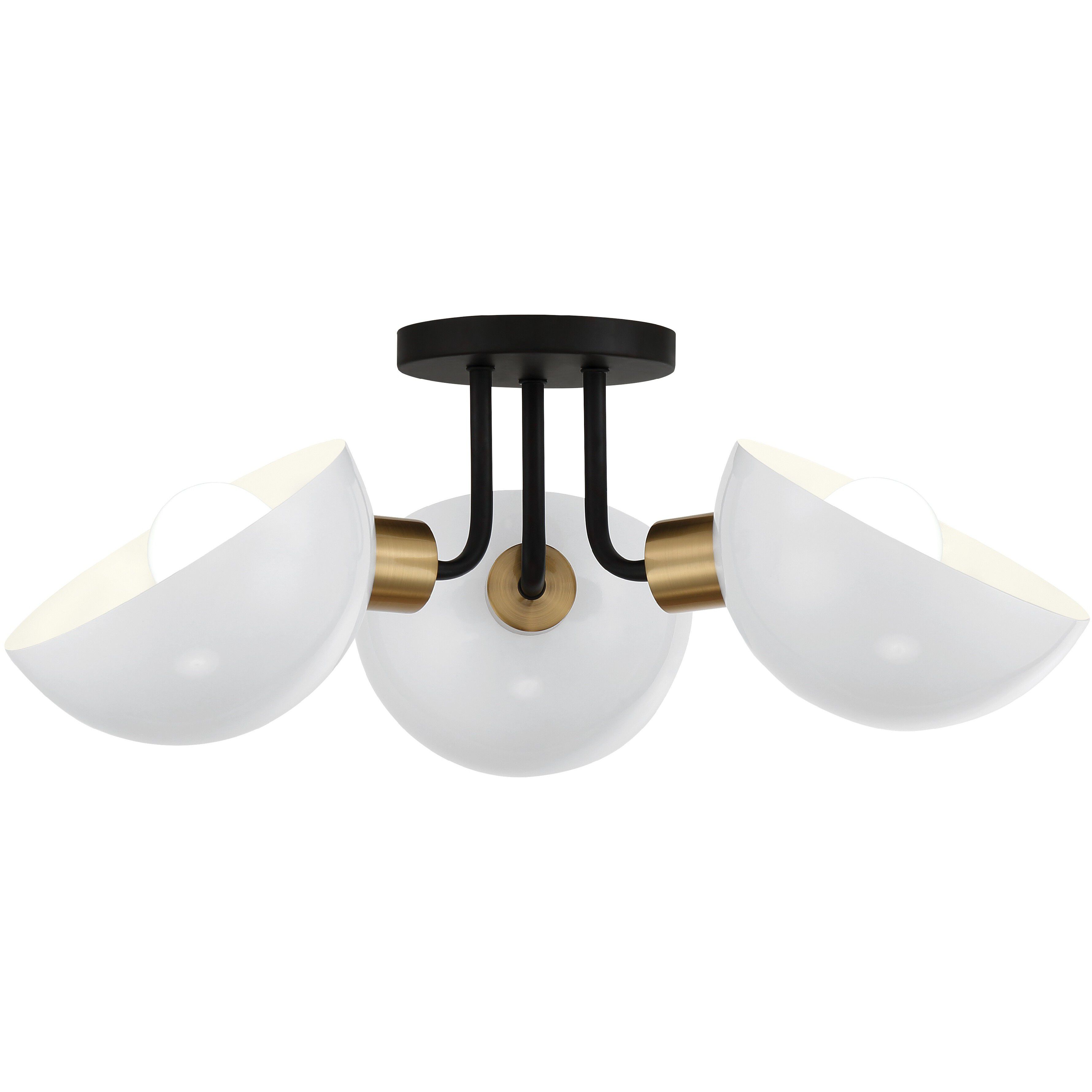 Gigi 3 Light 22.75 inch Black and Aged Brass Semi Flush Ceiling Light