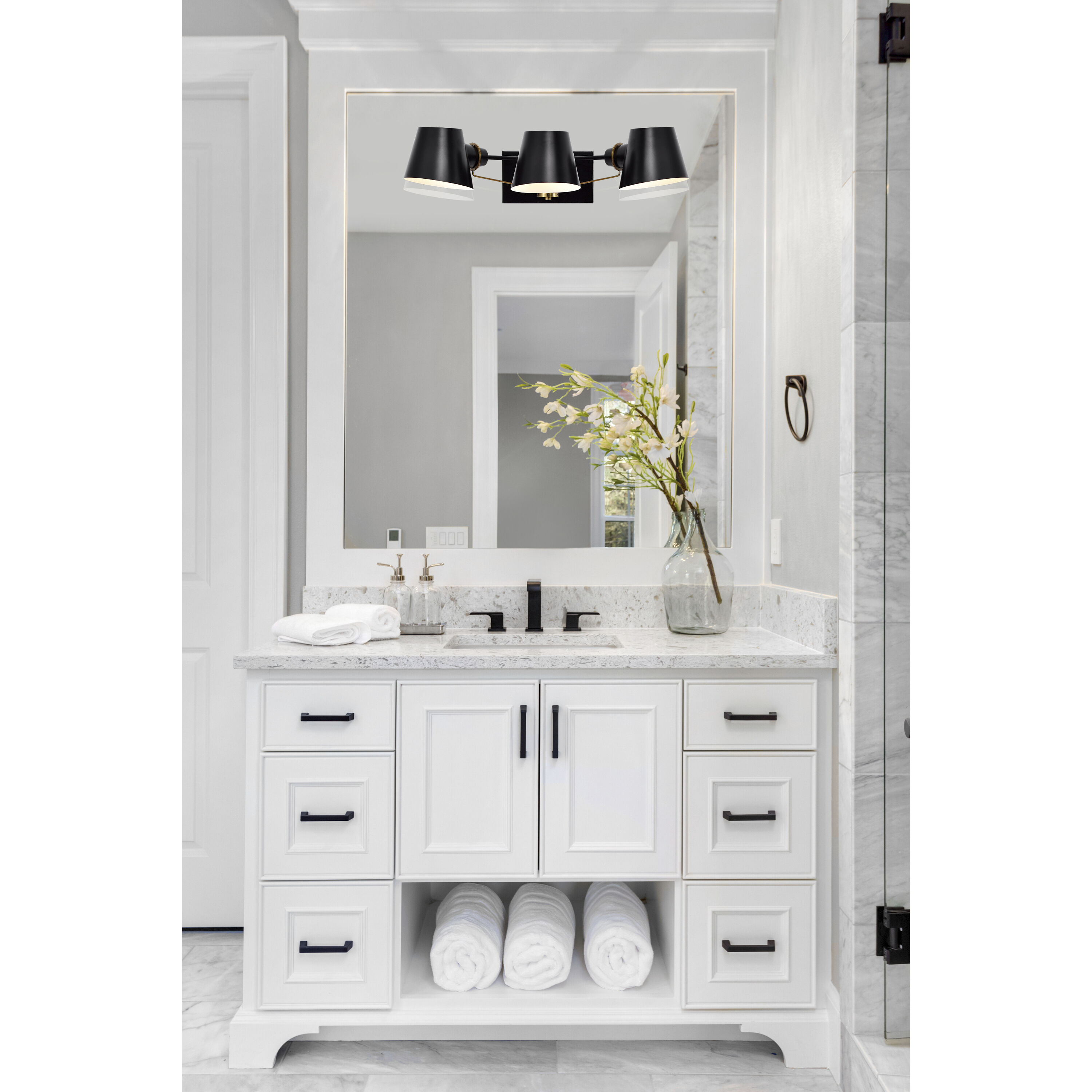 Baxter 3 Light 23.5 inch Black/Burnished Brass Bathroom Vanity Lights Wall Light