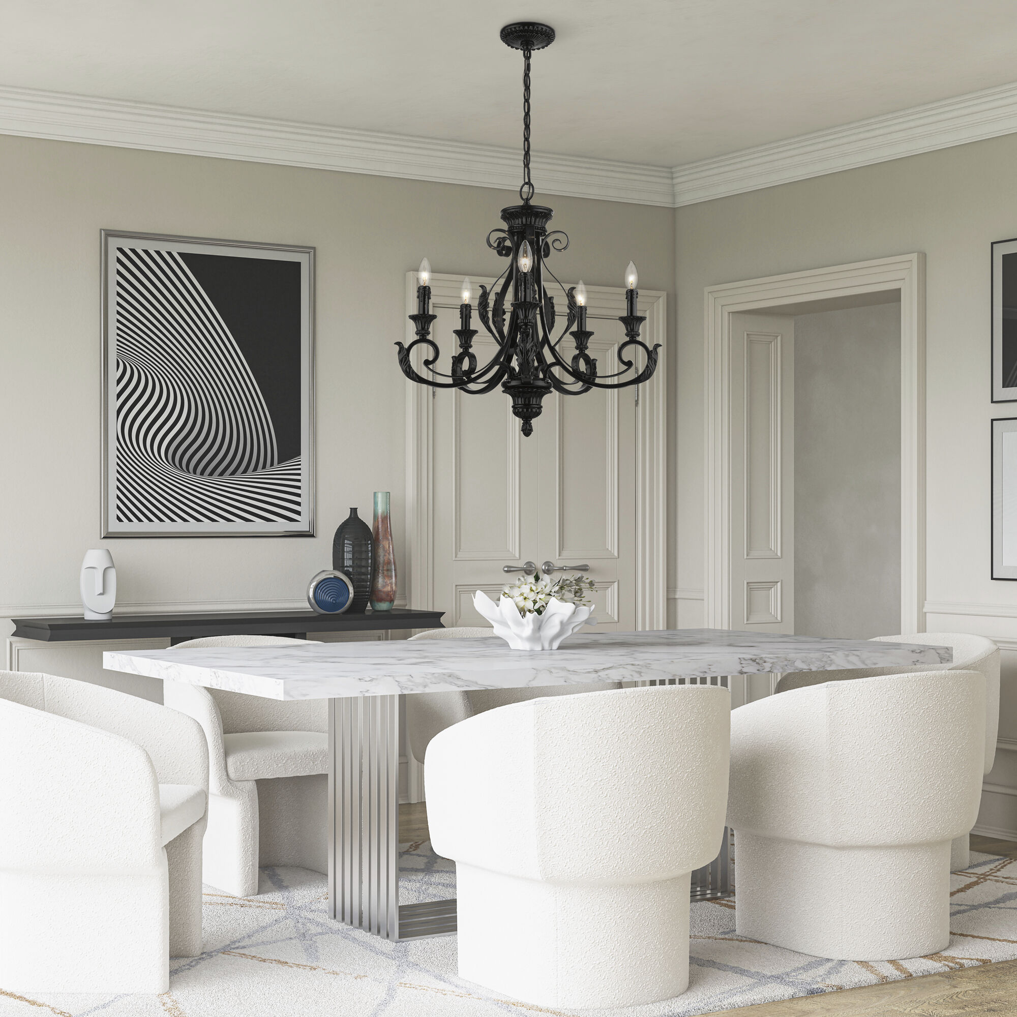 Valencia 5 Light 25 inch Shiny Black Chandelier Ceiling Light