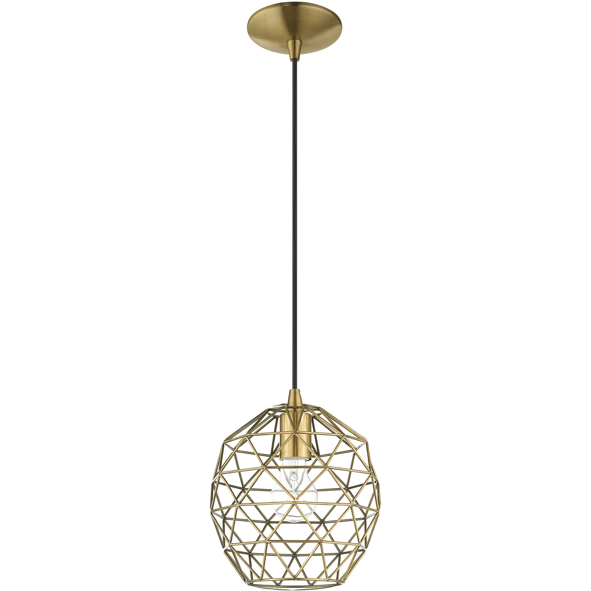 Geometric 1 Light 8 inch Antique Brass Mini Pendant Ceiling Light