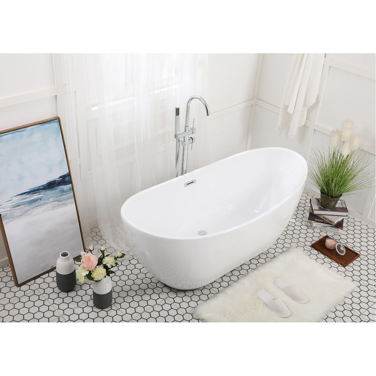 Ines Glossy White and Chrome Bathtub