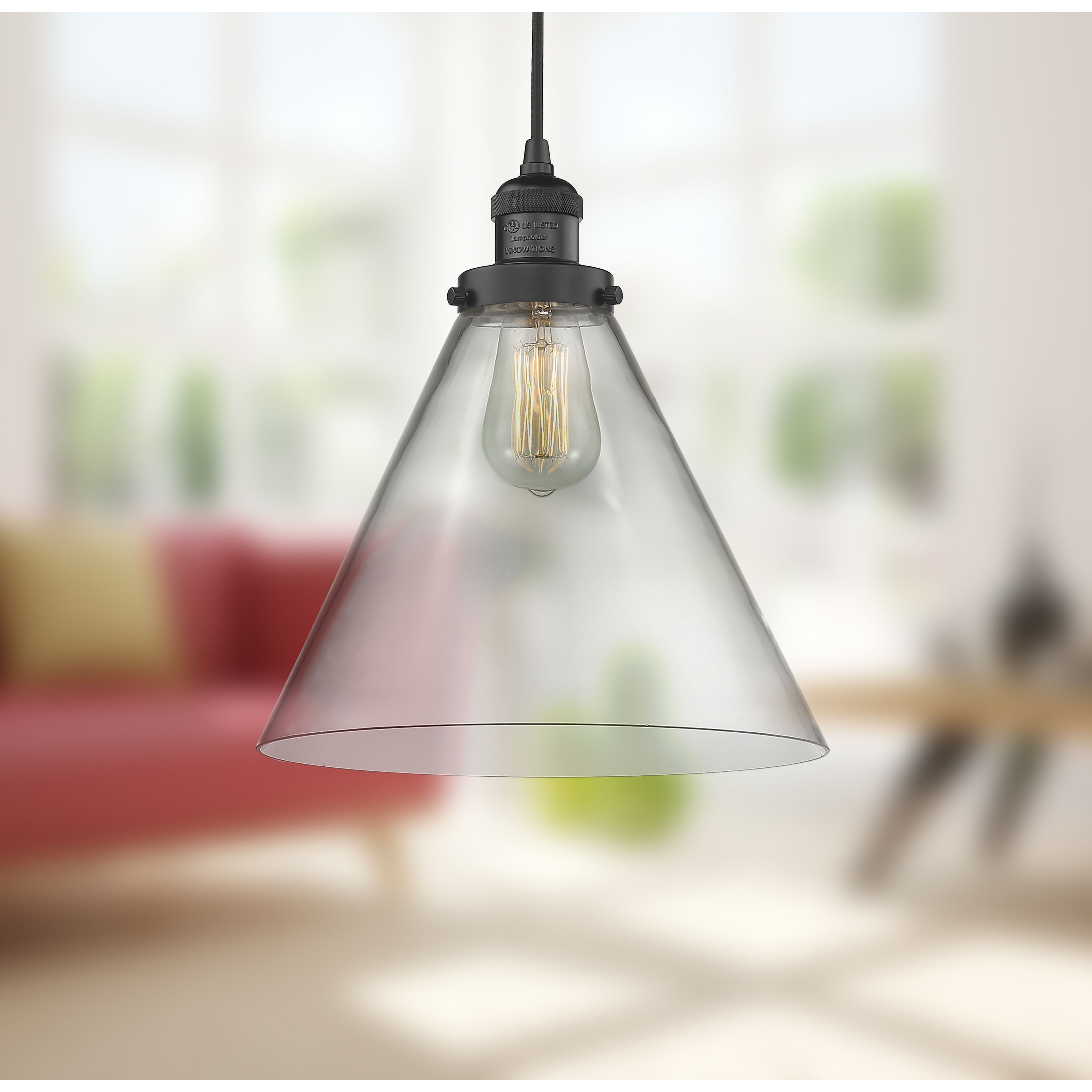 Franklin Restoration Cone 1 Light 12 inch Matte Black Mini Pendant Ceiling Light in Incandescent, Clear, Franklin Restoration