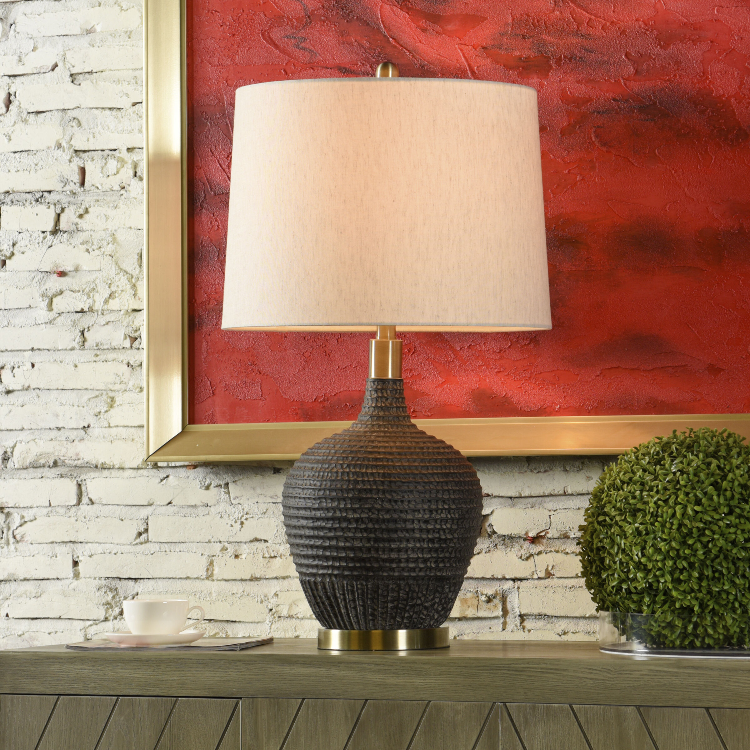 Cameron 30 inch 100.00 watt Black and Brown and Brass Table Lamp Portable Light