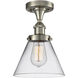 Ballston Large Cone 1 Light 8 inch Brushed Satin Nickel Semi-Flush Mount Ceiling Light in Clear Glass, Ballston
