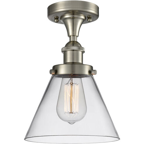Ballston Large Cone 1 Light 8 inch Brushed Satin Nickel Semi-Flush Mount Ceiling Light in Clear Glass, Ballston