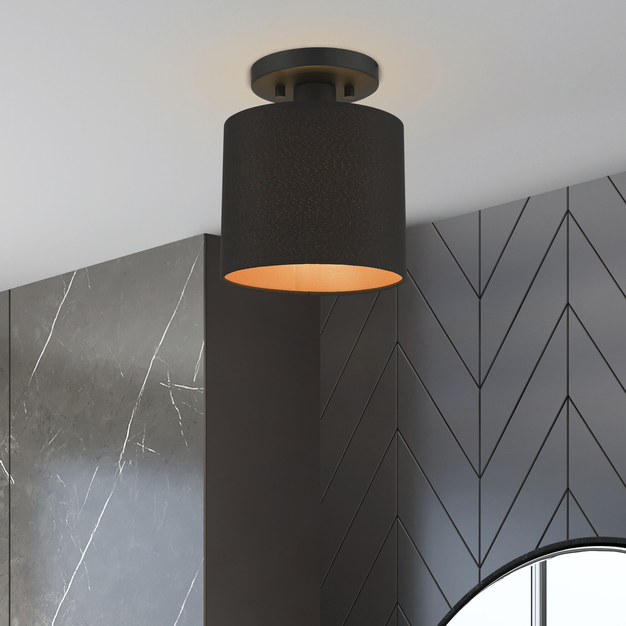 Sentosa 1 Light 7 inch Black Semi Flush Mount Ceiling Light