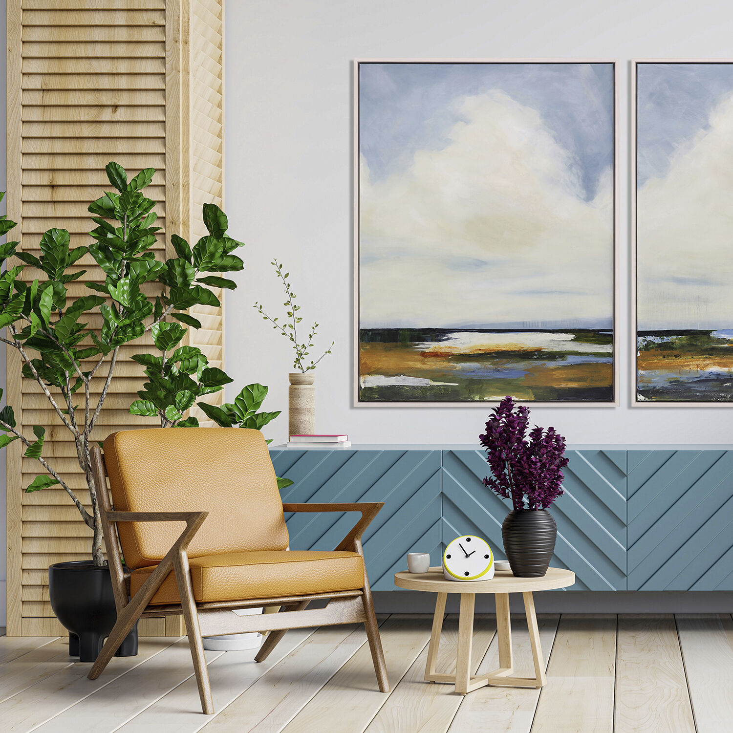 Late in the Day Blue and Green and White and Yellow Canvas, The Studio