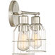 Industrial 2 Light 15 inch Brushed Nickel Bathroom Vanity Light Wall Light