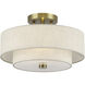Monroe 2 Light 13 inch Antique Brass Semi Flush Mount Ceiling Light, Medium