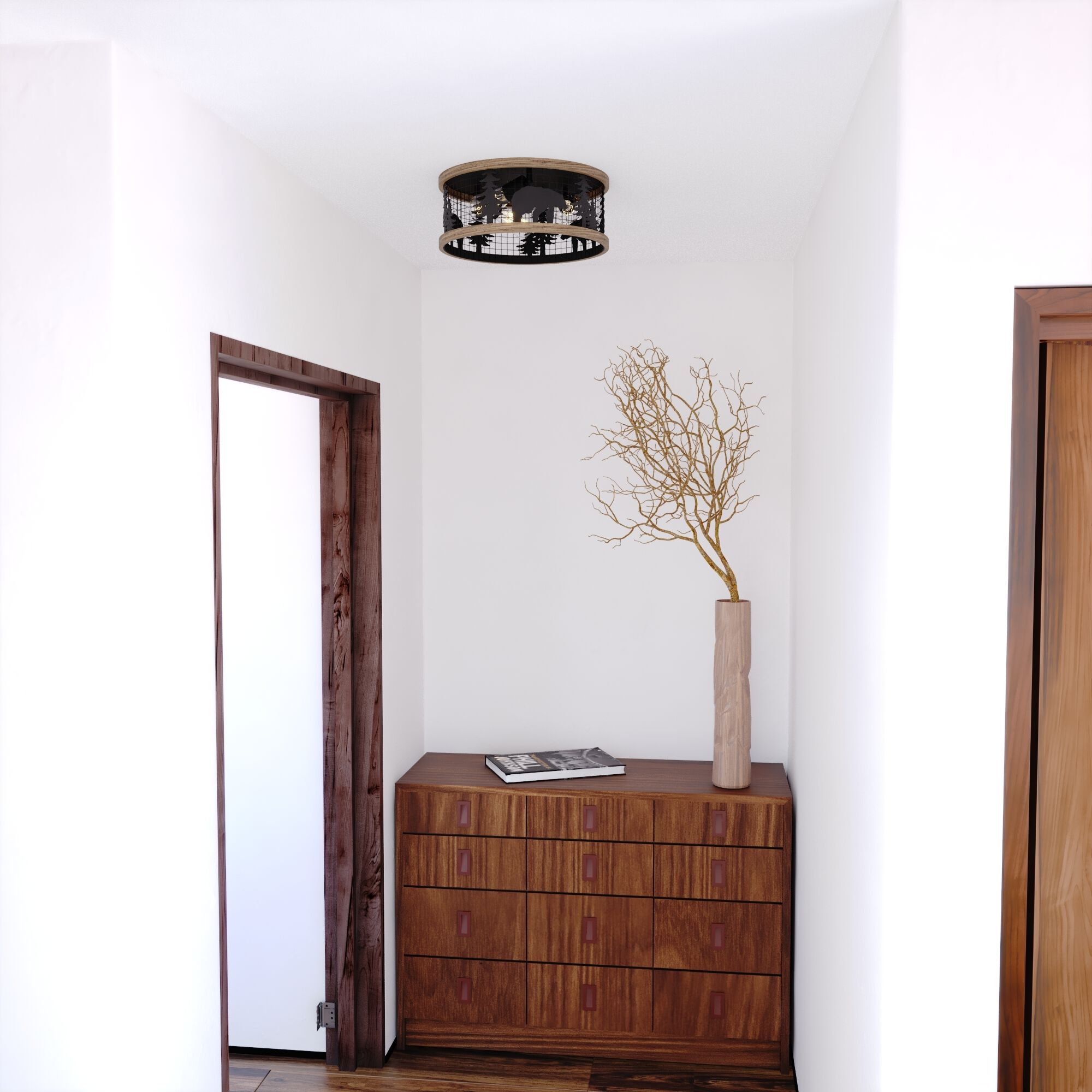 Kodiak LED 12 inch Black and Burnished Teak Flush Mount Ceiling Light