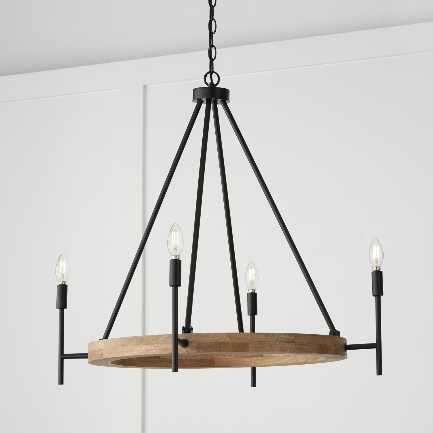 Jonah 4 Light 35 inch Light Wood and Matte Black Chandelier Ceiling Light