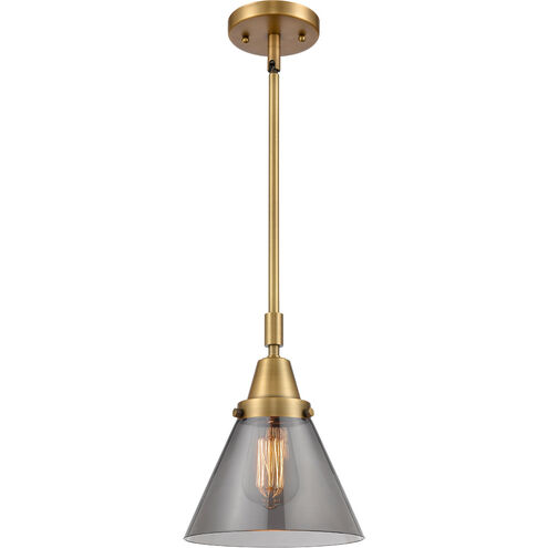 Franklin Restoration Large Cone 1 Light 8 inch Brushed Brass Mini Pendant Ceiling Light in Plated Smoke Glass