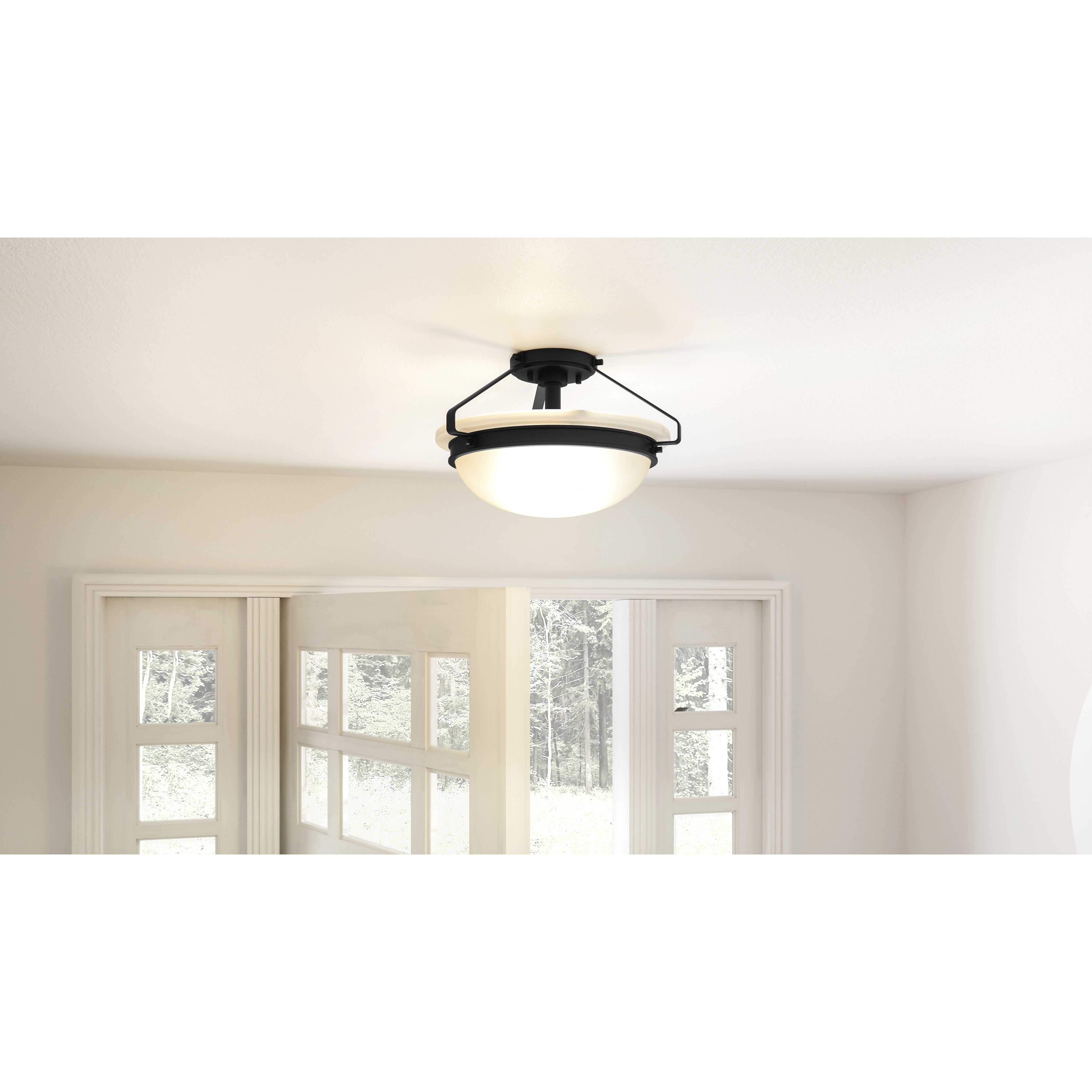 Elderwood 2 Light 15 inch Matte Black Semi-Flush Mount Ceiling Light
