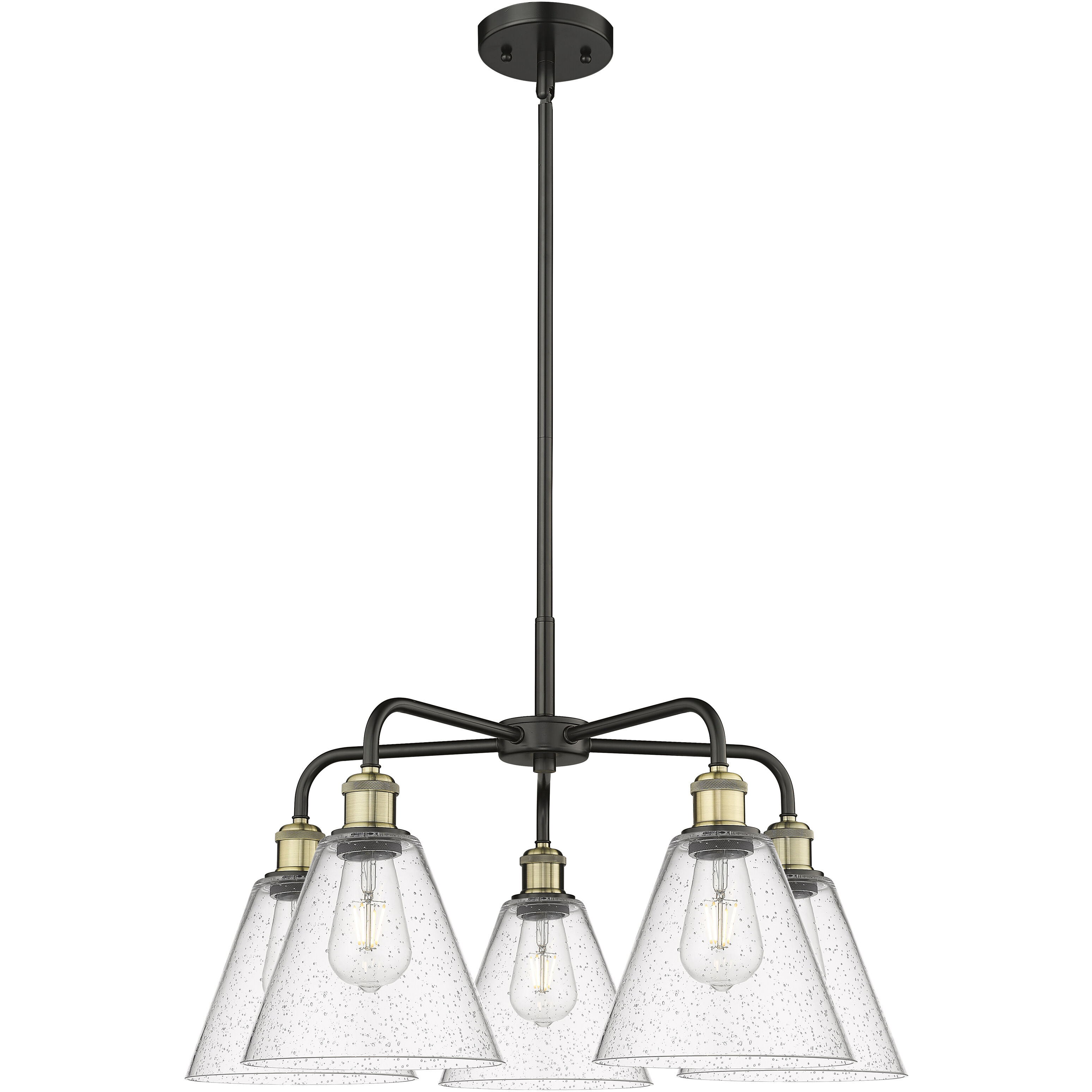 Berkshire 5 Light 26 inch Black Antique Brass Chandelier Ceiling Light in Seedy Glass