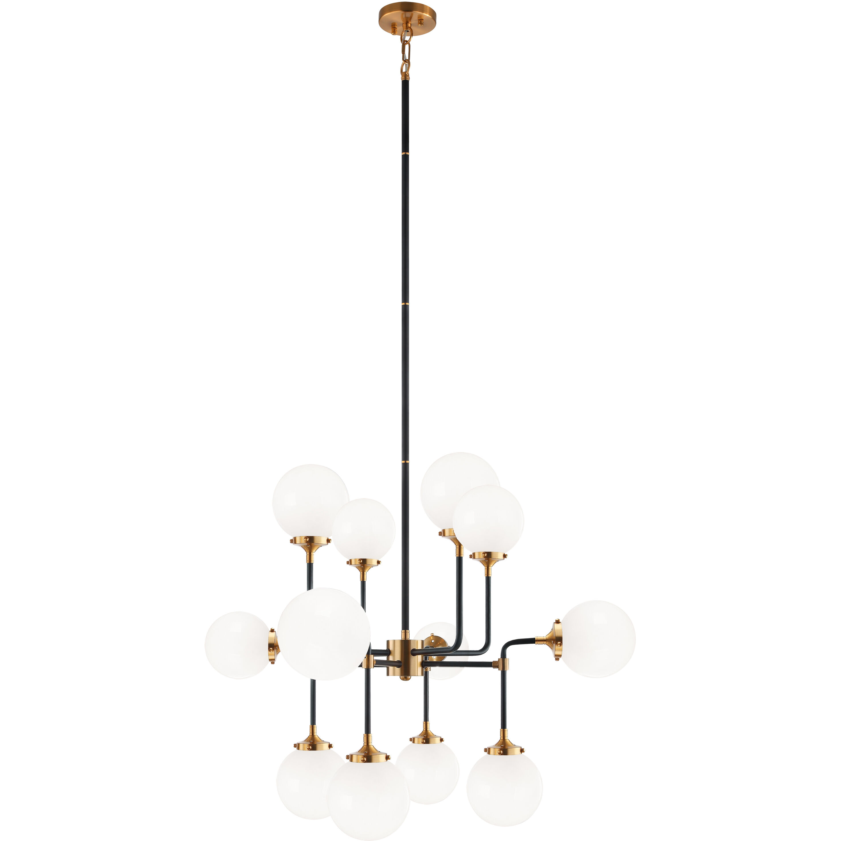 Particles 12 Light 38 inch Aged Gold Brass Pendant Ceiling Light in Aged Gold Brass and Opal Glass