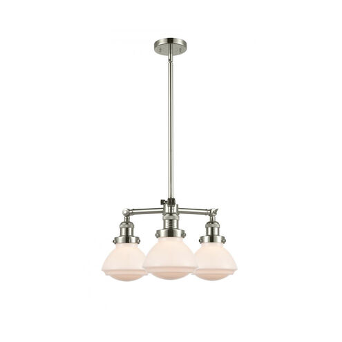 Franklin Restoration Olean 3 Light 18.75 inch Polished Nickel Chandelier Ceiling Light in Matte White Glass, Franklin Restoration