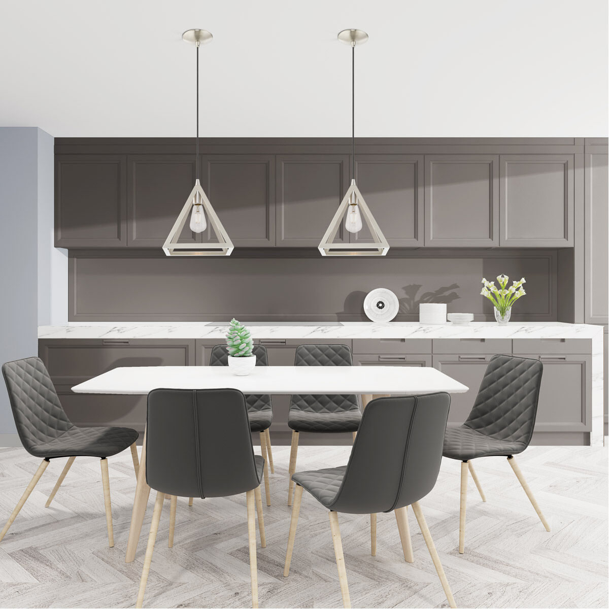 Geometric 1 Light 14 inch Brushed Nickel Mini Pendant Ceiling Light