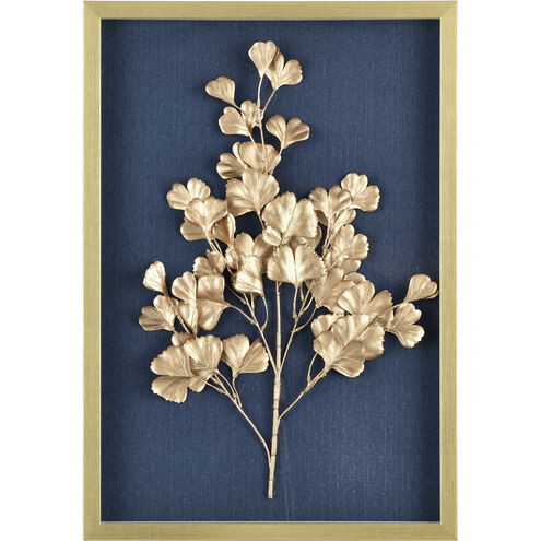 Leaf Shadow II Gold with Blue Framed Wall Art