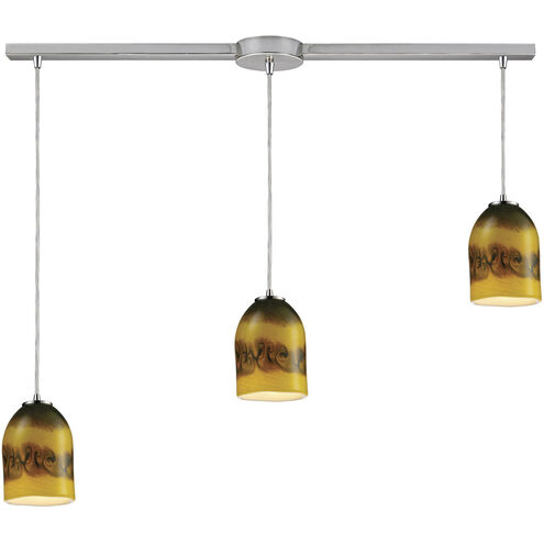 Cosmos 3 Light 36 inch Satin Nickel with Ochre and Smoke Pendant Ceiling Light
