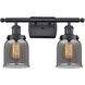 Ballston Small Bell 2 Light 16 inch Matte Black Bath Vanity Light Wall Light in Plated Smoke Glass, Ballston