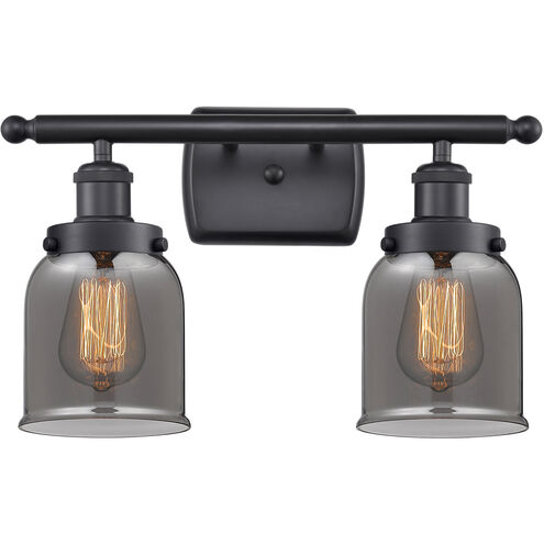 Ballston Small Bell 2 Light 16 inch Matte Black Bath Vanity Light Wall Light in Plated Smoke Glass, Ballston