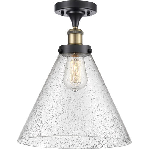 Ballston X-Large Cone LED 8 inch Black Antique Brass Semi-Flush Mount Ceiling Light in Seedy Glass
