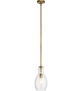 Everly 1 Light 7 inch Natural Brass Pendant Ceiling Light in Clear
