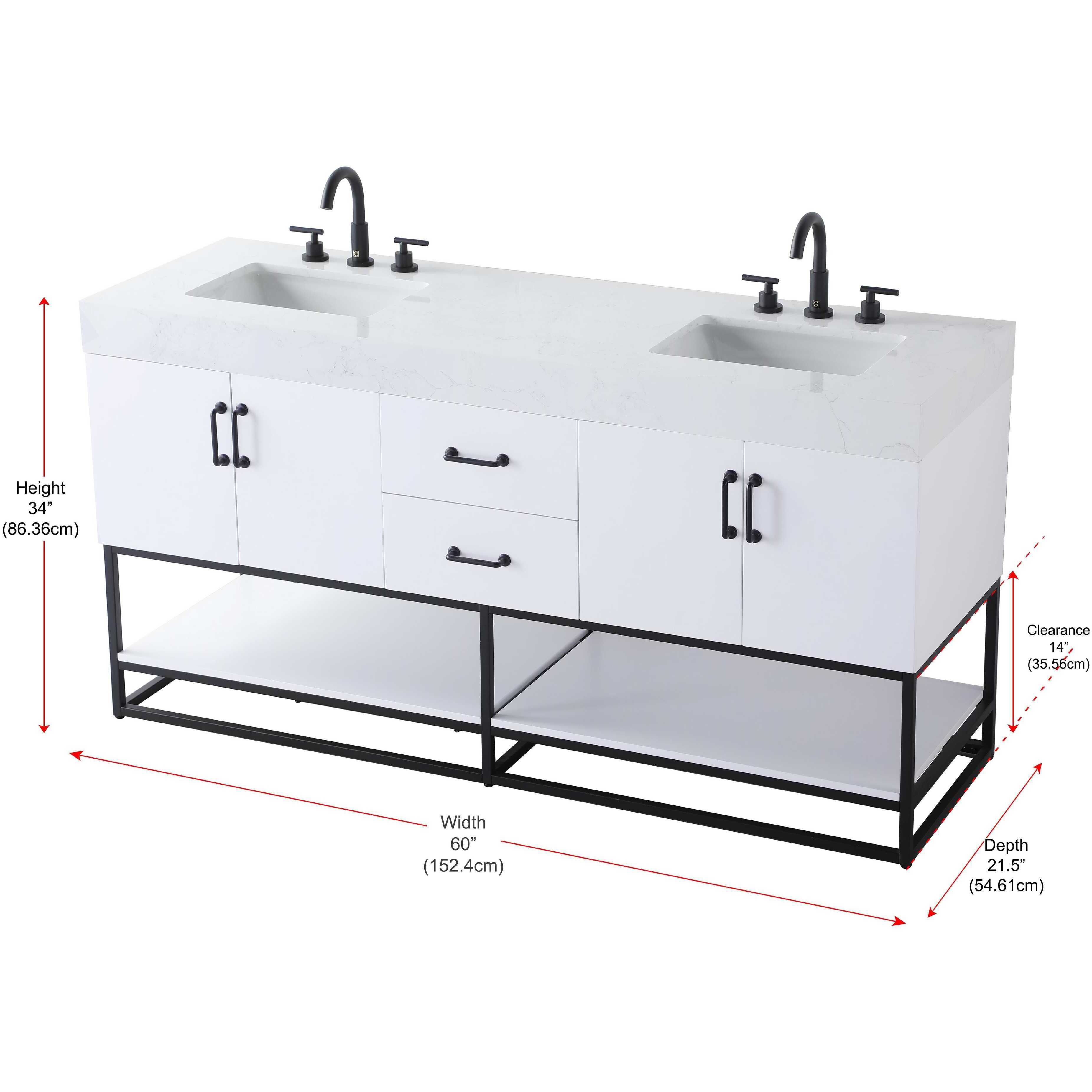 Caroline 60 X 34 inch White Bathroom Vanity Cabinet