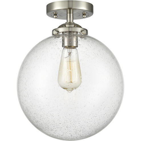 Nouveau XX-Large Beacon LED 12 inch Brushed Satin Nickel Semi-Flush Mount Ceiling Light in Seedy Glass, Nouveau