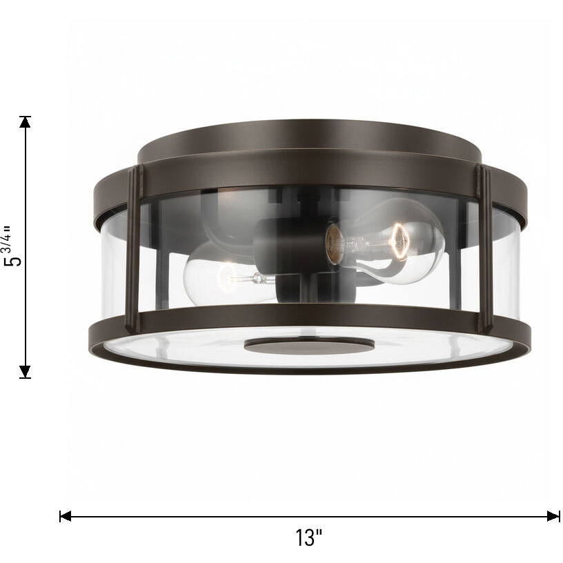 Luning 2 Light 13 inch Antique Bronze Outdoor Flush Mount in Clear Glass, Medium