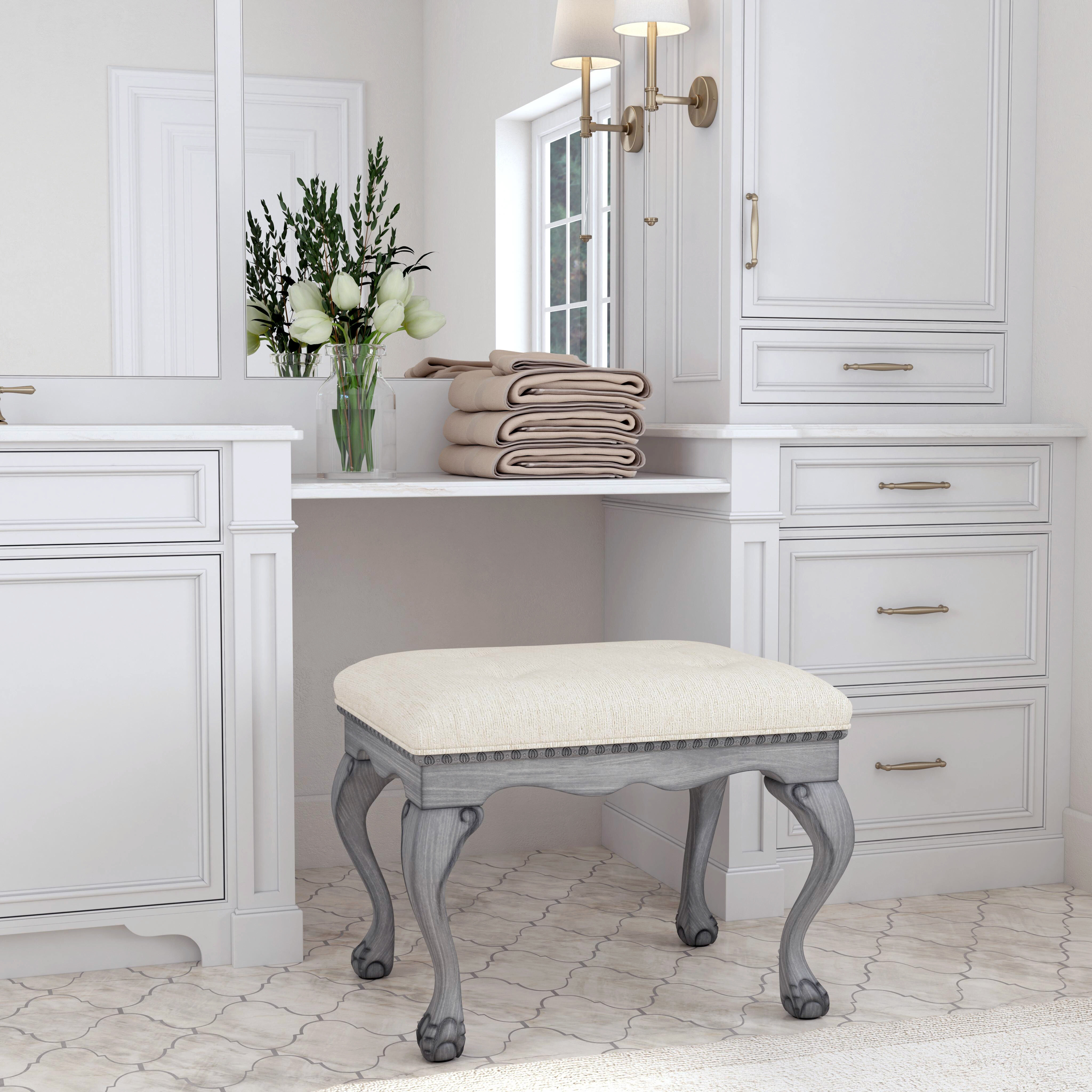 Ashford Upholstered 25.5"W Vanity Stool in Gray