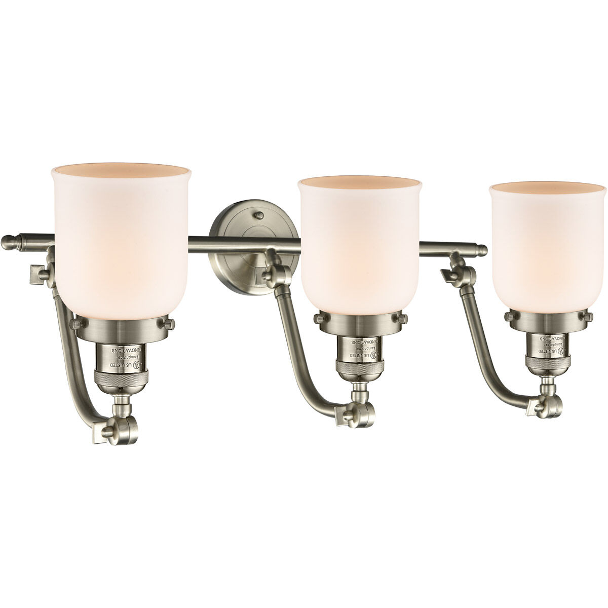 Franklin Restoration Small Bell LED 28 inch Brushed Satin Nickel Bath Vanity Light Wall Light in Matte White Glass, Franklin Restoration