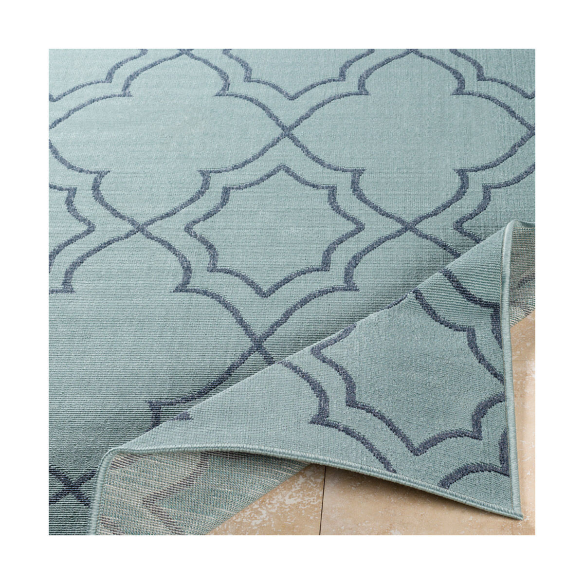 Alfresco 94 X 29 inch Aqua/Charcoal Outdoor Rug, Runner