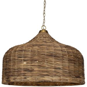 Tauranga 5 Light 30 inch Antique Brass and Natural Woven Pendant Ceiling Light