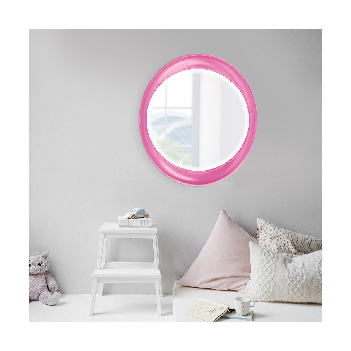 Ellipse 39 X 35 inch Glossy Hot Pink Wall Mirror