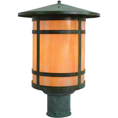 Berkeley 1 Light 11.88 inch Verdigris Patina Post Mount in White Opalescent