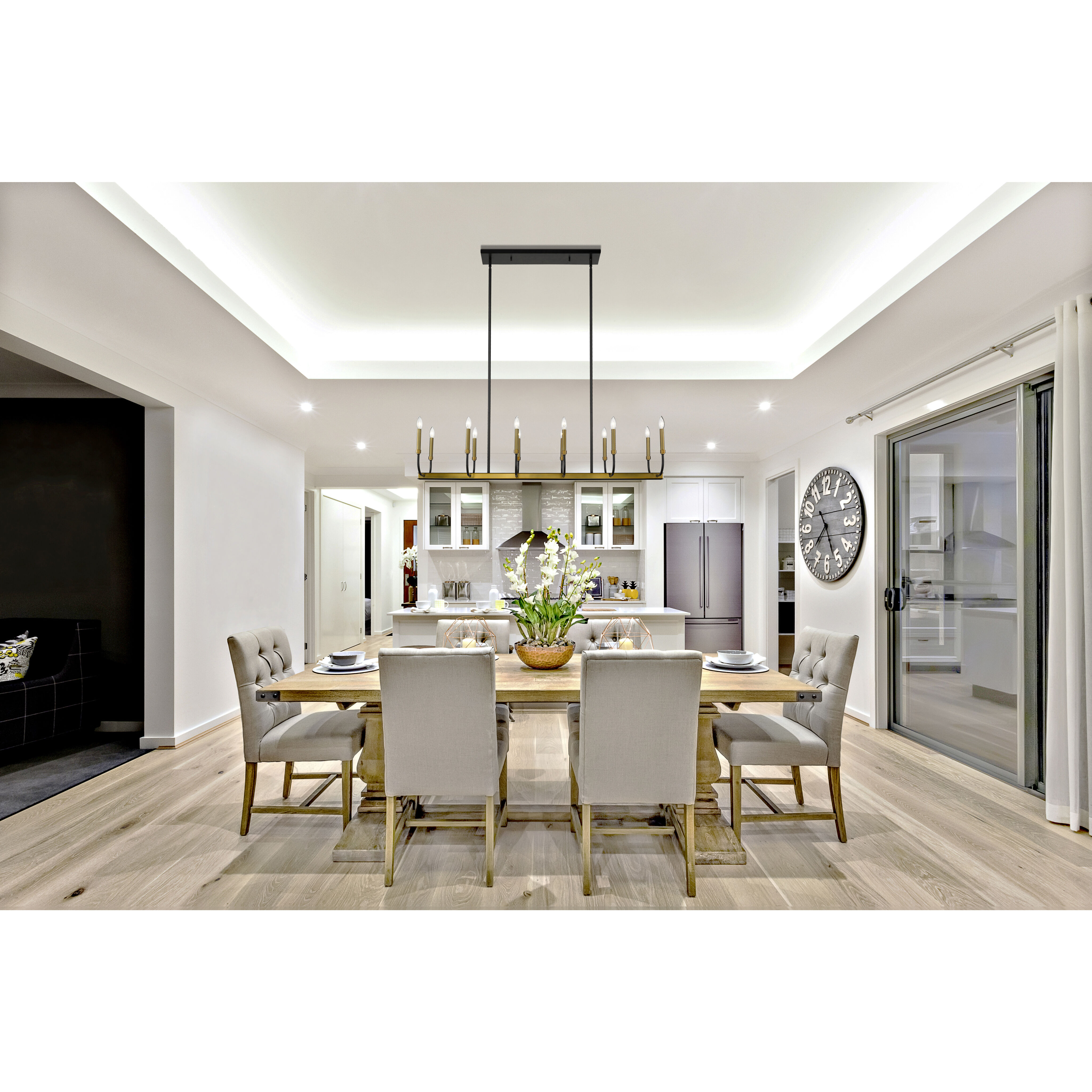 Haylie 12 Light 56 inch Matte Black and Olde Brass Linear Chandelier Ceiling Light