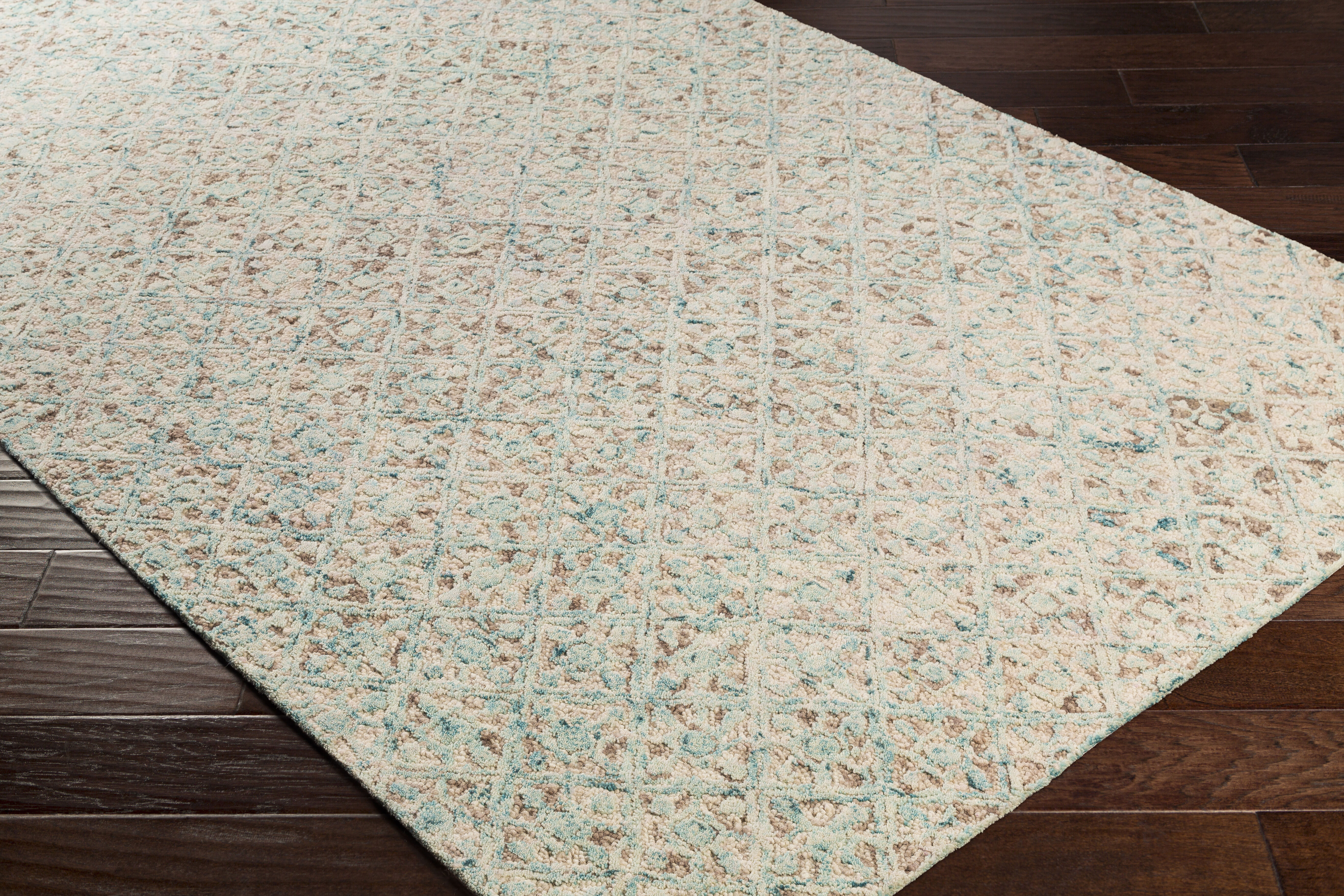 Avon 120 X 96 inch Light Sage/Blue/Beige/Brown Handmade Rug in 8 x 10, Rectangle