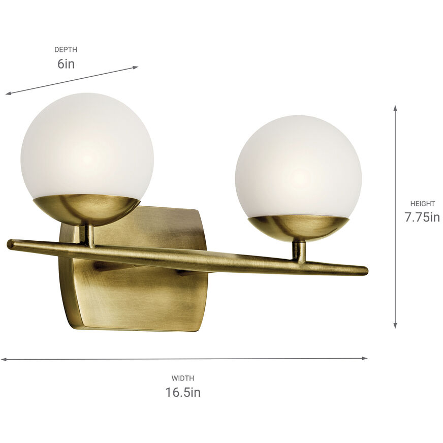 Jasper 2 Light 17 inch Natural Brass Wall Mt Bath 2 Arm Wall Light