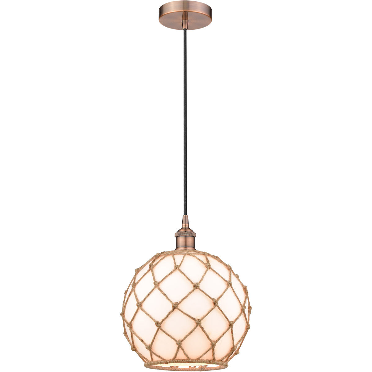 Edison Farmhouse Rope 1 Light 10 inch Antique Copper Mini Pendant Ceiling Light