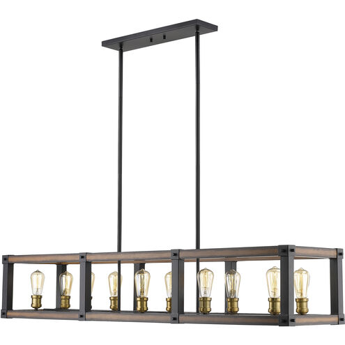 Kirkland 10 Light 56 inch Rustic Mahogany Linear Chandelier Ceiling Light