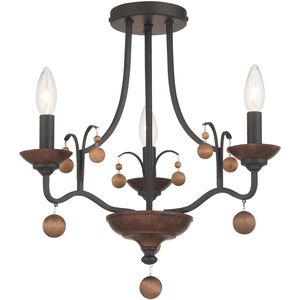 Colonial Charm 3 Light 16.75 inch Old World Bronze with Walnut Semi Flush Ceiling Light
