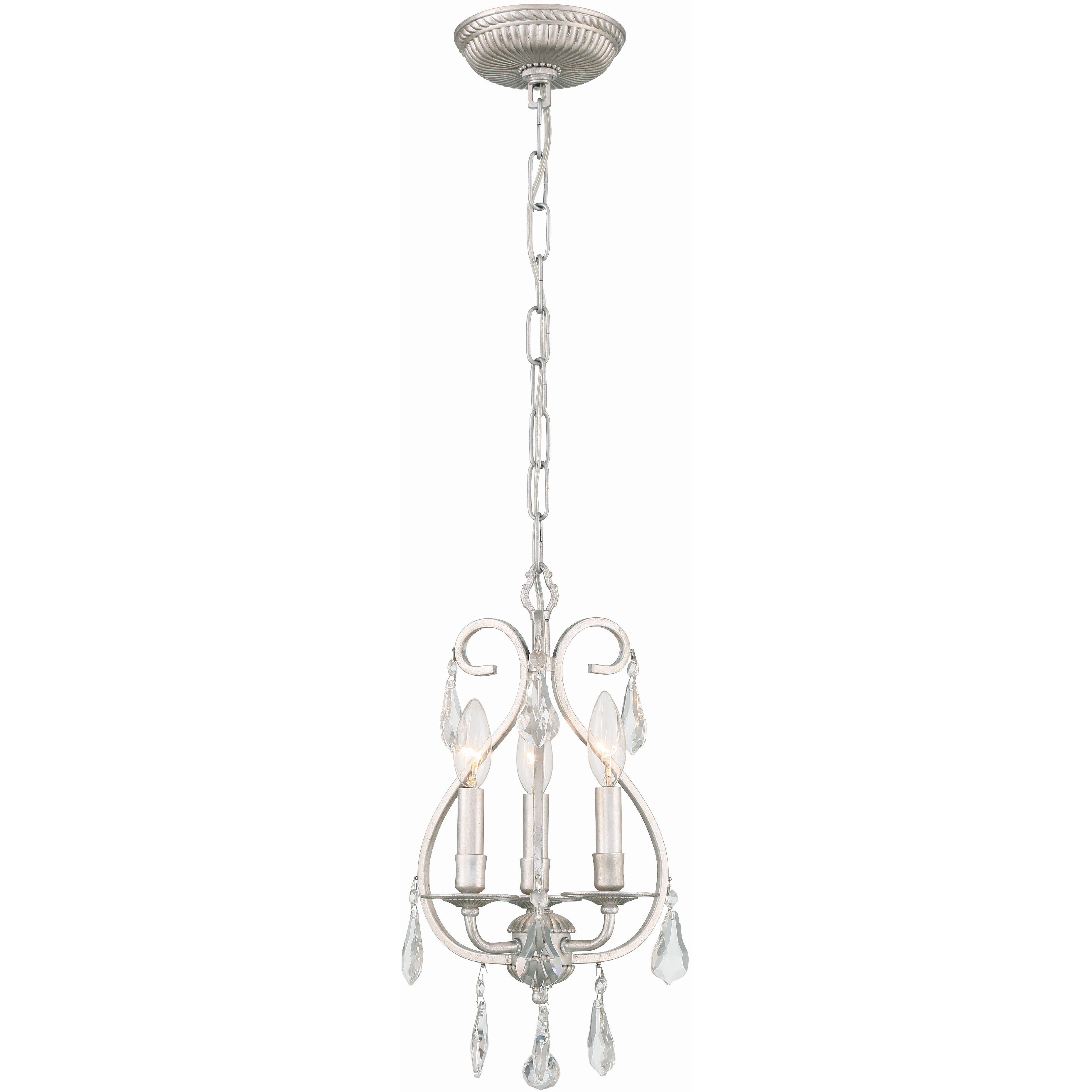 Ashton 3 Light 10 inch Olde Silver Mini Chandelier Ceiling Light in Clear Swarovski Strass