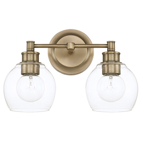 Mid Century 2 Light 15 inch Aged Brass Vanity Light Wall Light