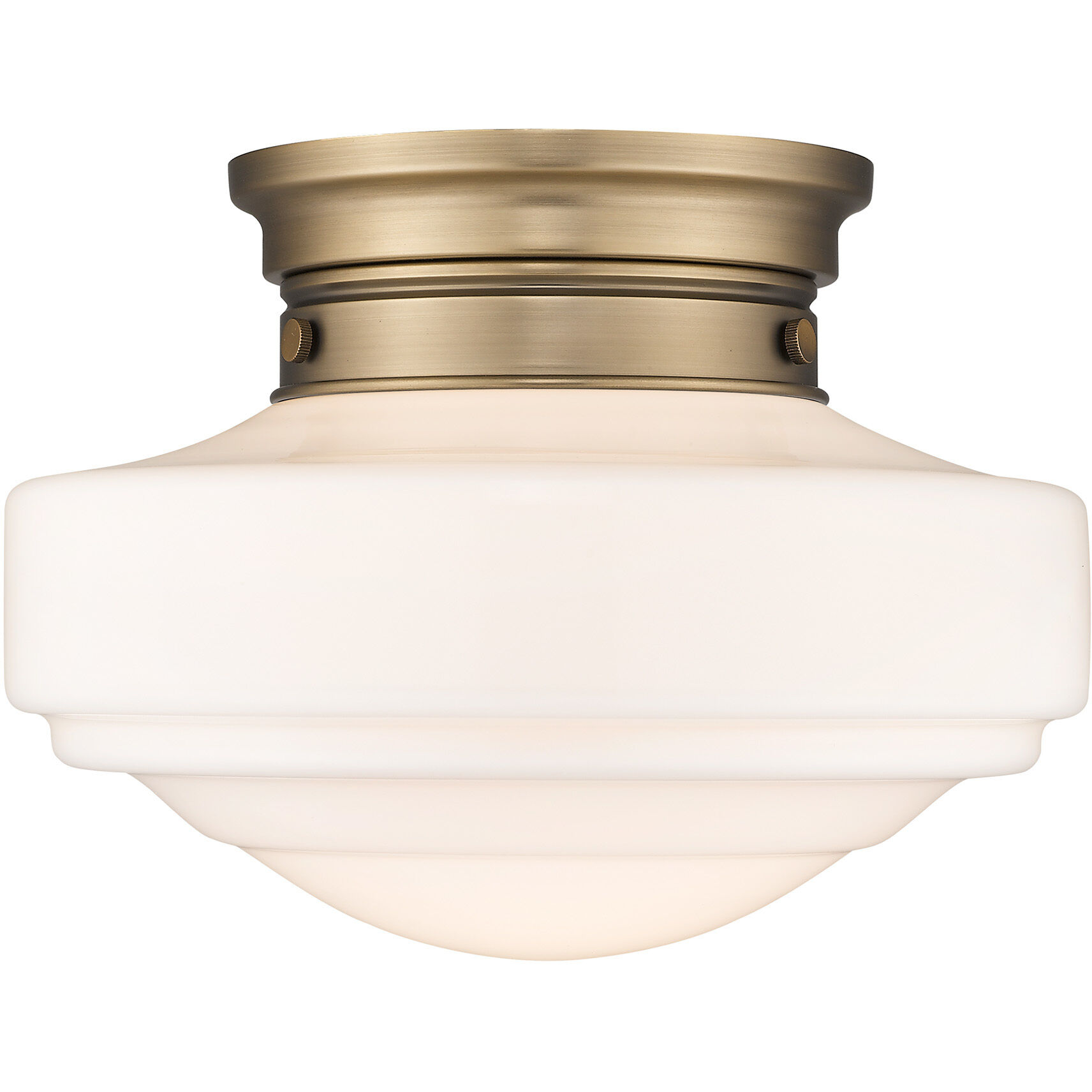 Ingalls 1 Light 12 inch Modern Brass Semi-Flush Mount Ceiling Light in Vintage Milk Glass