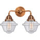 Nouveau 2 Small Oxford 2 Light 16 inch Antique Copper Bath Vanity Light Wall Light in Seedy Glass