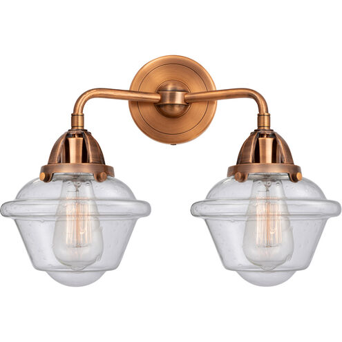 Nouveau 2 Small Oxford 2 Light 16 inch Antique Copper Bath Vanity Light Wall Light in Seedy Glass