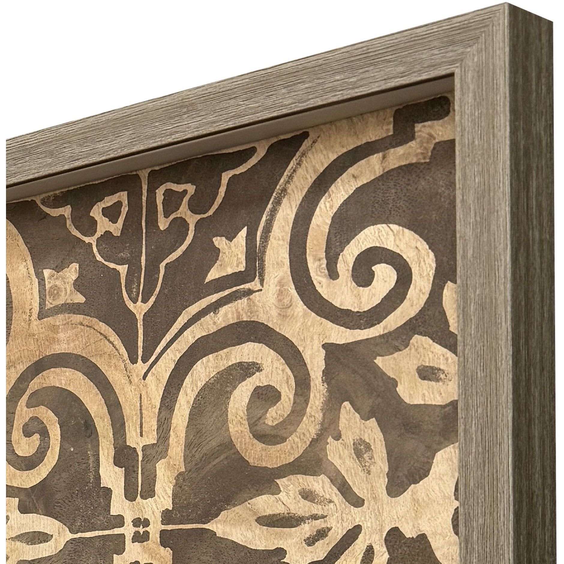 Wood Inlay Brown and Beige and Rust and Sepia Framed Art